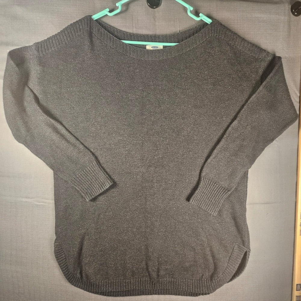 Old Navy Womens Dark Grey Knit Boat Neck Curved Hem Sweater L 716854-02